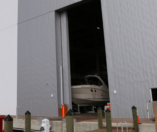 Marina Rolling Hangar Door Opened