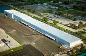 Aerial View of Bifold Hangar Door for Trident Building Systems