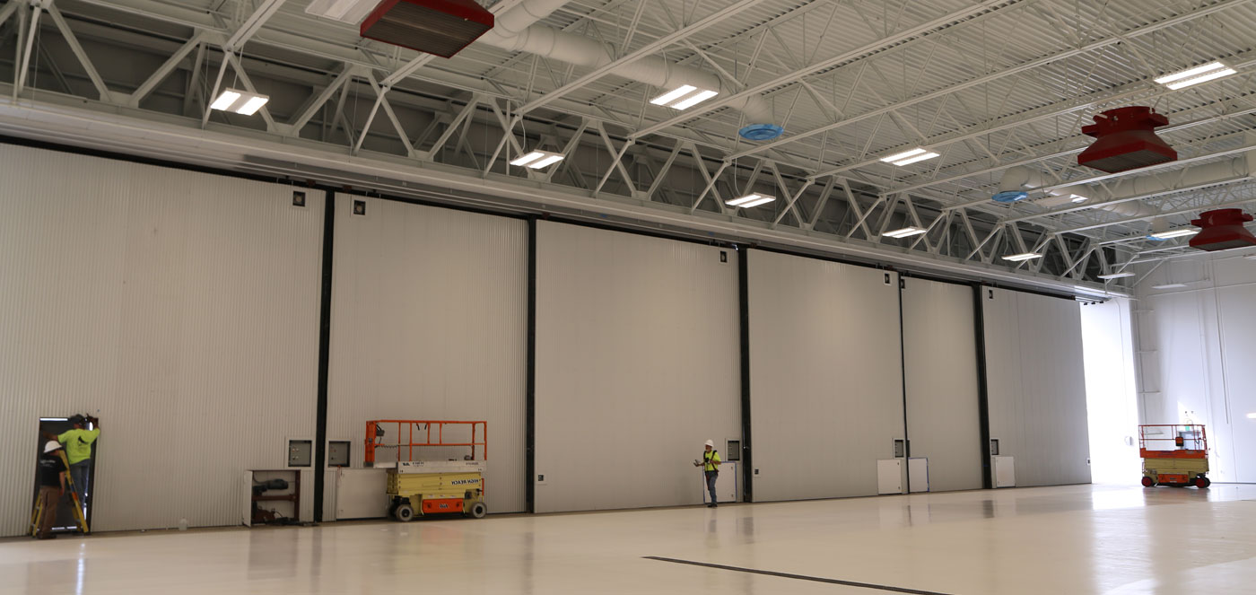 Interior of Rolling Hangar Door System for Embraer Delivery Center